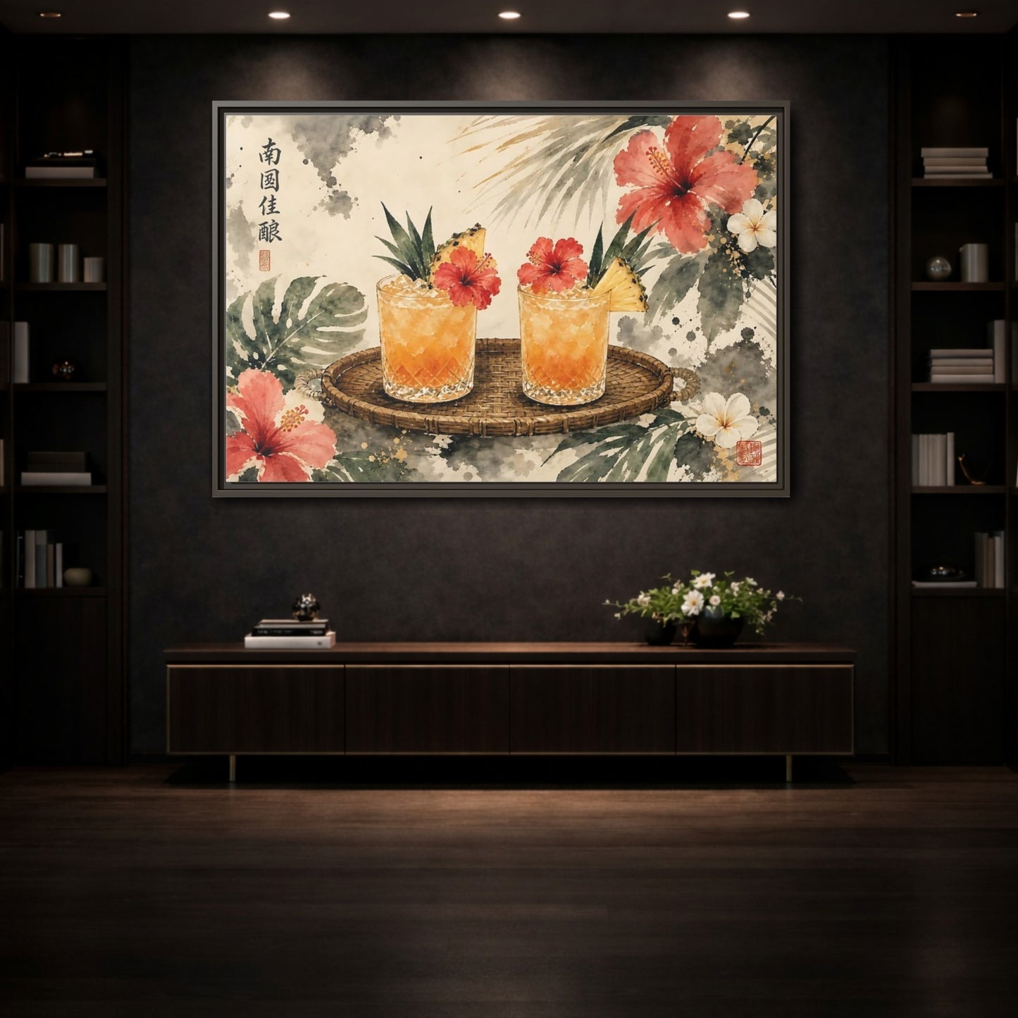 Mockup 3. Nature Tropical Drinks Tropical Drinks Orange shown as stretched canvas wall art