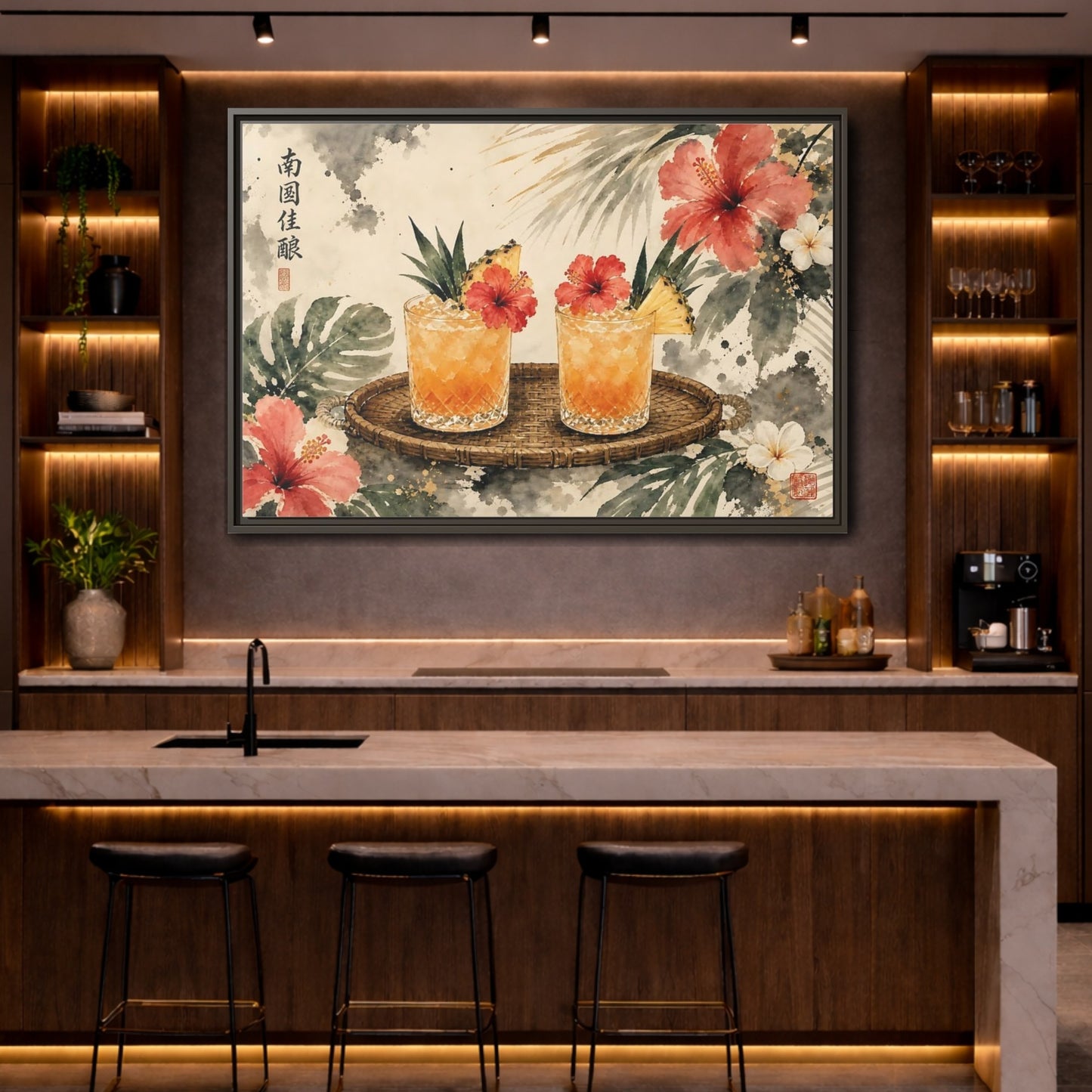 Mockup 4. Nature Tropical Drinks Tropical Drinks Orange shown as stretched canvas wall art