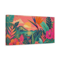 Side Mockup 3. Nature Tropical Flowers Pink Tropical Sunset shown as stretched canvas wall art