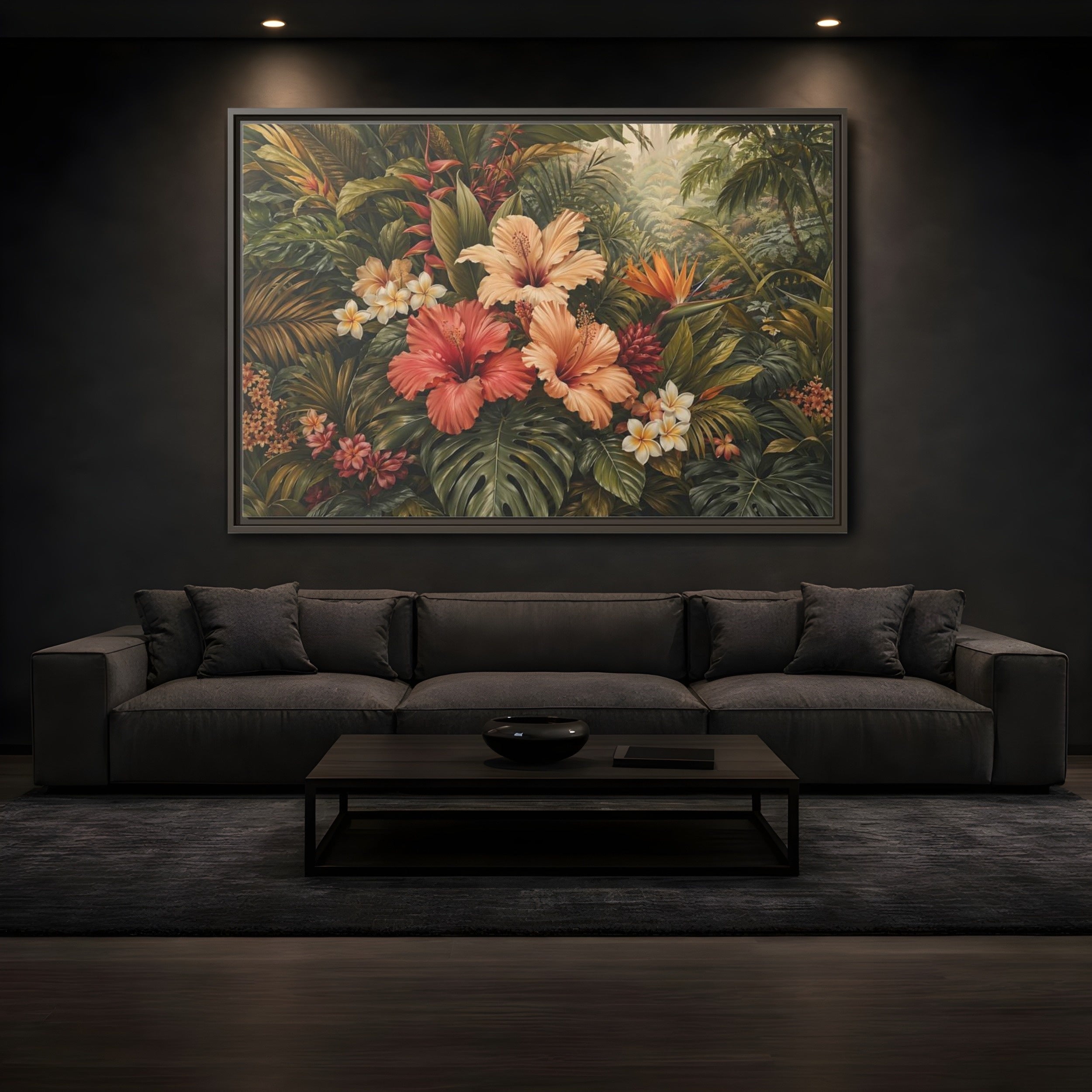 Mockup 3. Nature Tropical Flowers Tropical Botanical shown as stretched canvas wall art