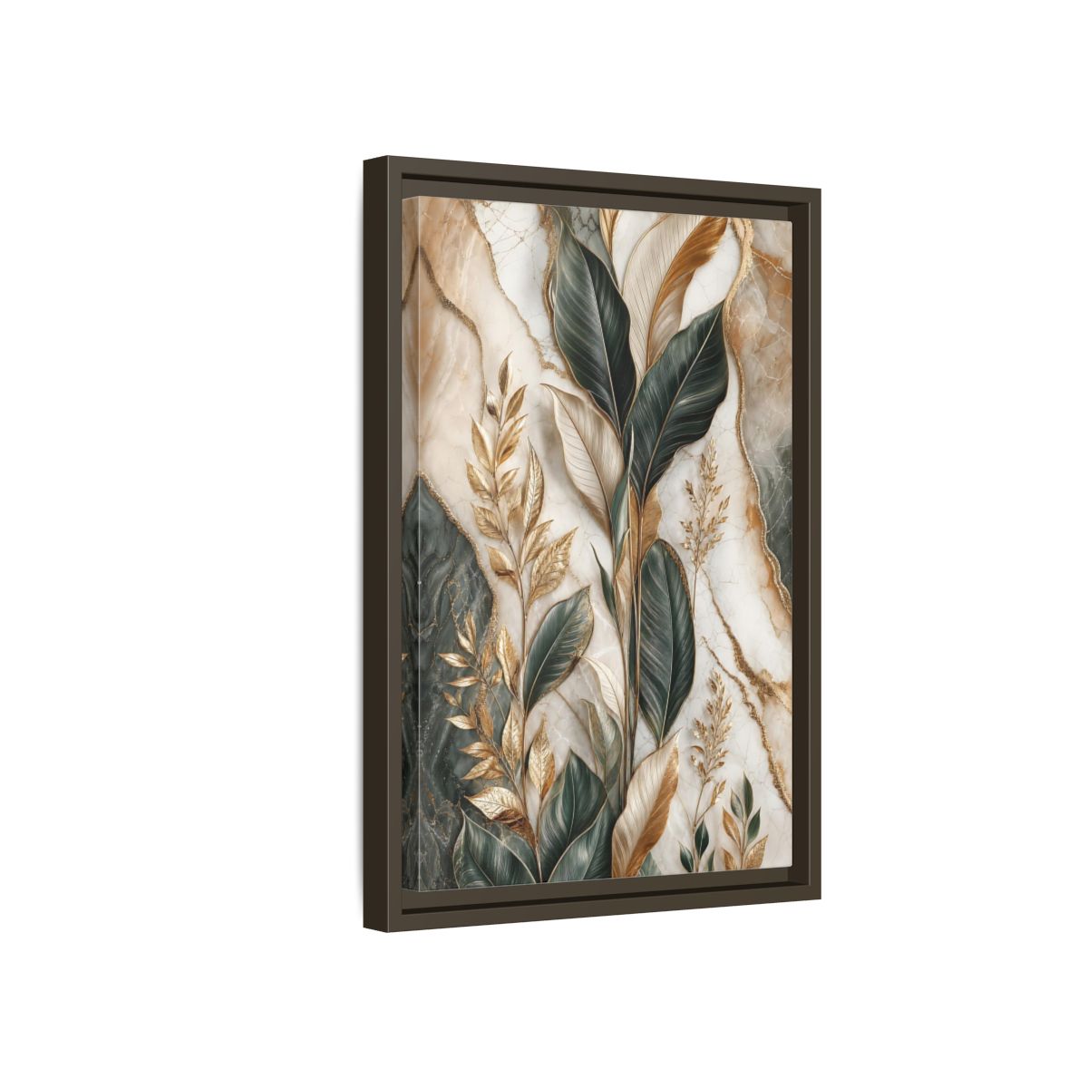 Side Mockup 5. Nature Tropical Foliage Green Gold Marble shown as stretched canvas wall art