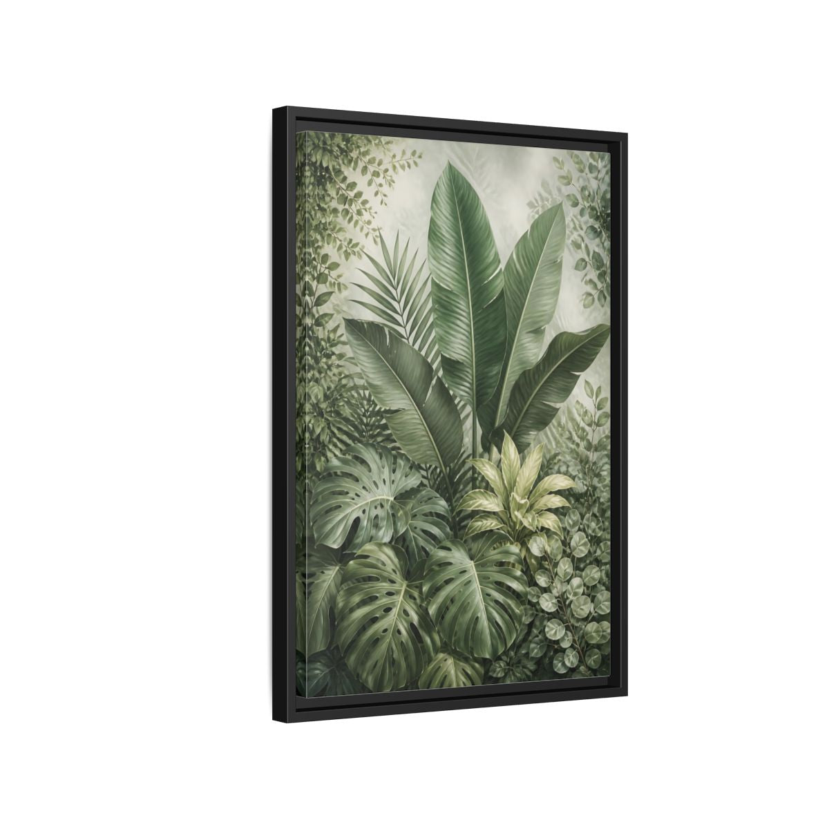 Nature Tropical Foliage Green Plants Framed Canvas Wall Art - Living Room Decor, Above Fireplace shown as canvas wall art