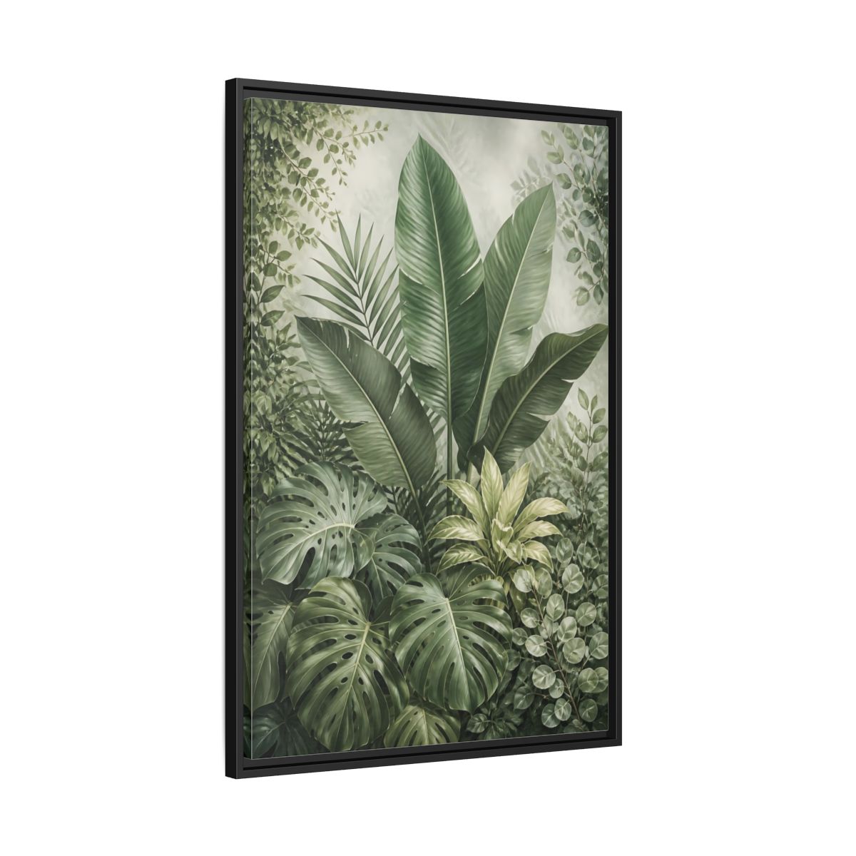 Nature Tropical Foliage Green Plants Framed Canvas Wall Art - Living Room Decor, Above Fireplace shown as canvas wall art