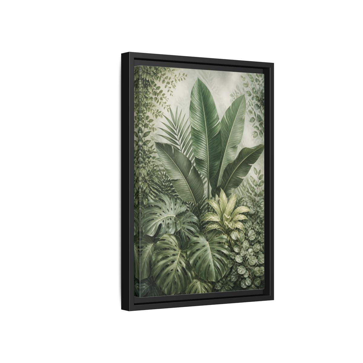 Nature Tropical Foliage Green Plants Framed Canvas Wall Art - Living Room Decor, Above Fireplace shown as canvas wall art
