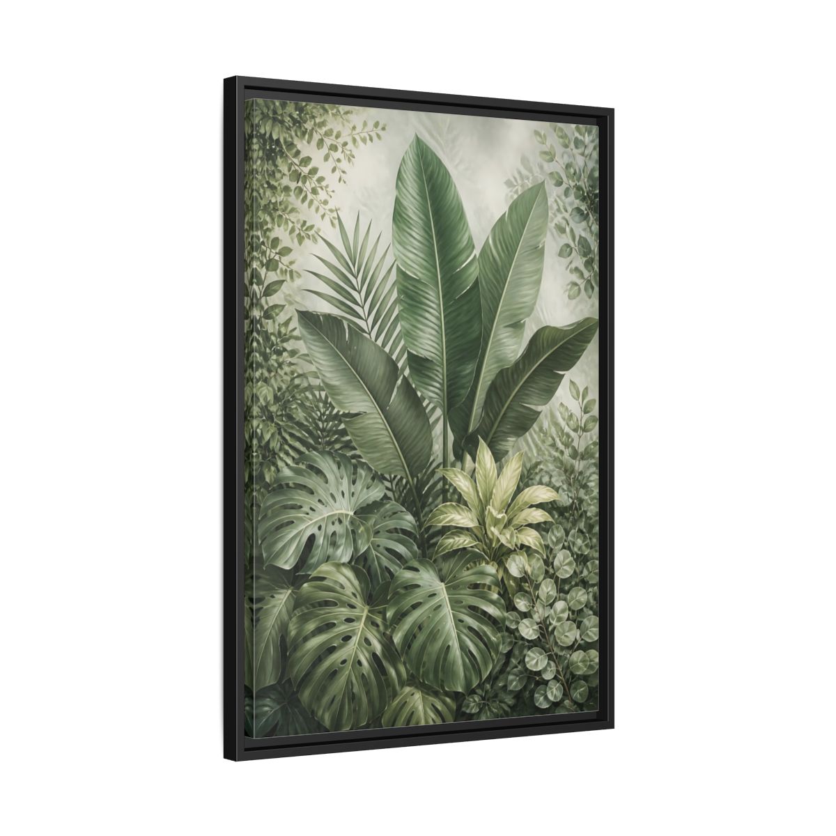 Nature Tropical Foliage Green Plants Framed Canvas Wall Art - Living Room Decor, Above Fireplace shown as canvas wall art