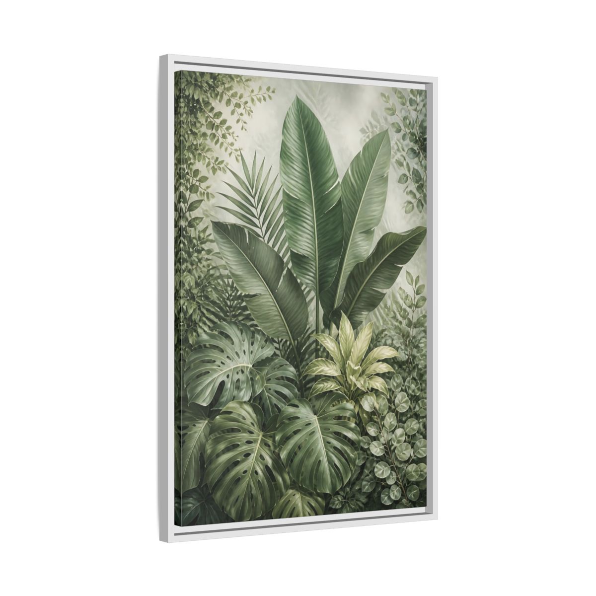 Nature Tropical Foliage Green Plants Framed Canvas Wall Art - Living Room Decor, Above Fireplace shown as canvas wall art