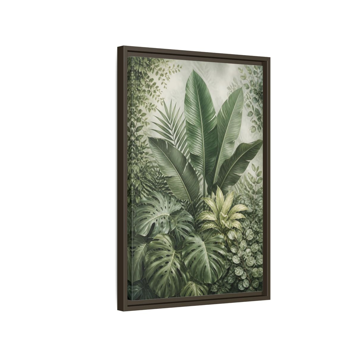 Nature Tropical Foliage Green Plants Framed Canvas Wall Art - Living Room Decor, Above Fireplace shown as canvas wall art