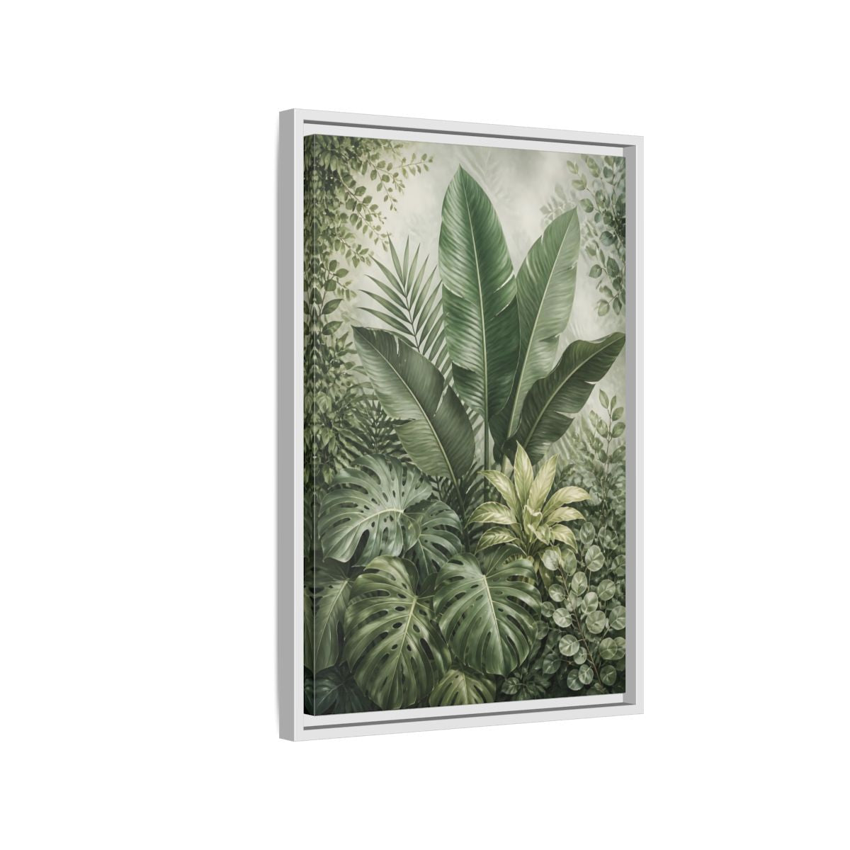 Nature Tropical Foliage Green Plants Framed Canvas Wall Art - Living Room Decor, Above Fireplace shown as canvas wall art