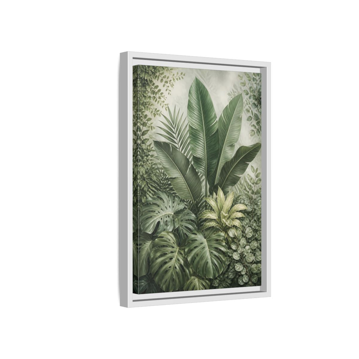 Nature Tropical Foliage Green Plants Framed Canvas Wall Art - Living Room Decor, Above Fireplace shown as canvas wall art