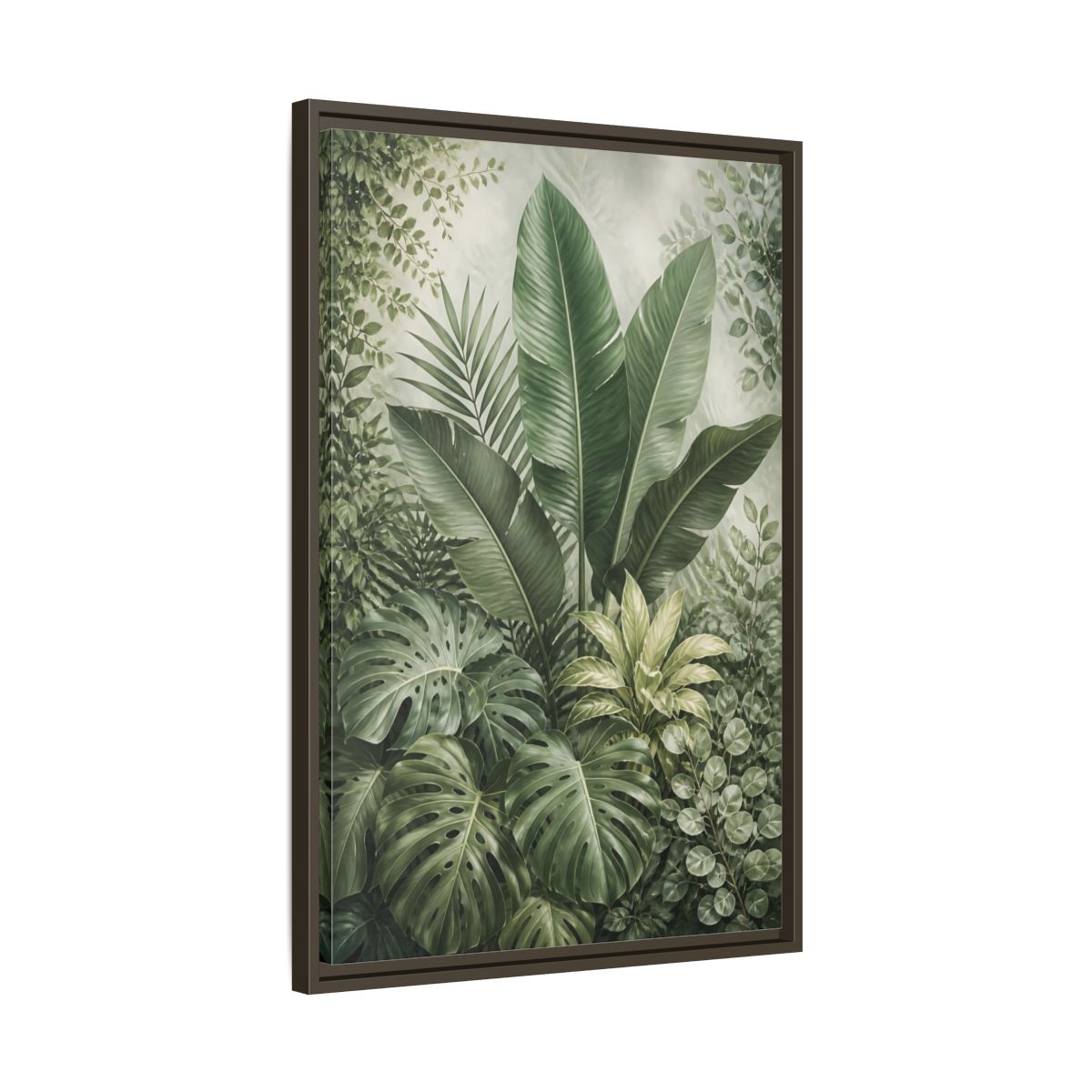 Nature Tropical Foliage Green Plants Framed Canvas Wall Art - Living Room Decor, Above Fireplace shown as canvas wall art