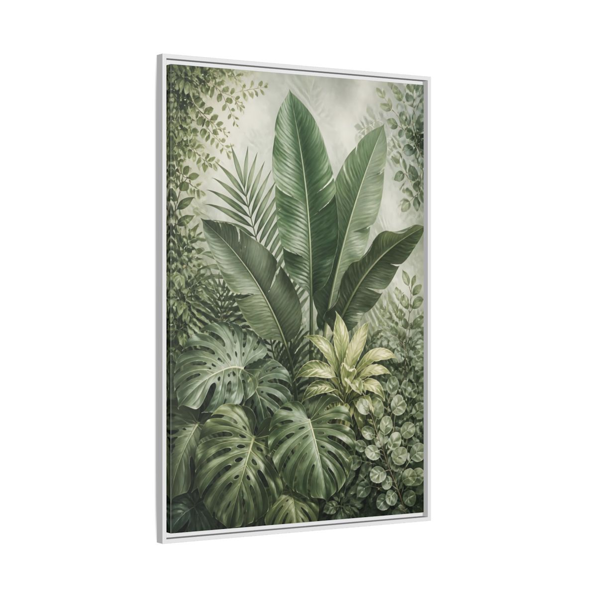 Nature Tropical Foliage Green Plants Framed Canvas Wall Art - Living Room Decor, Above Fireplace shown as canvas wall art