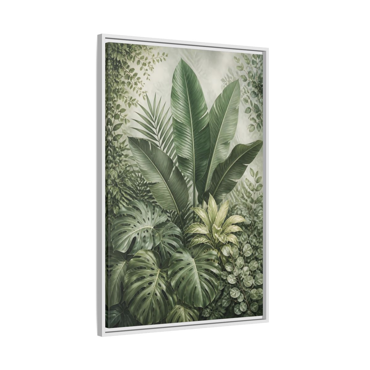 Nature Tropical Foliage Green Plants Framed Canvas Wall Art - Living Room Decor, Above Fireplace shown as canvas wall art