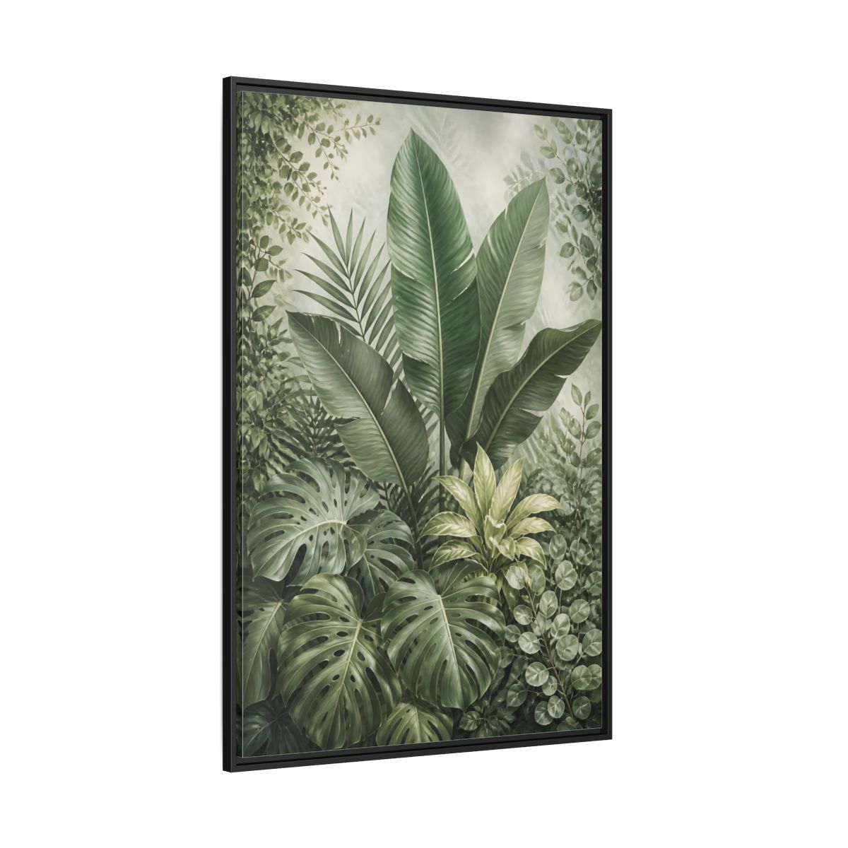 Nature Tropical Foliage Green Plants Framed Canvas Wall Art - Living Room Decor, Above Fireplace shown as canvas wall art
