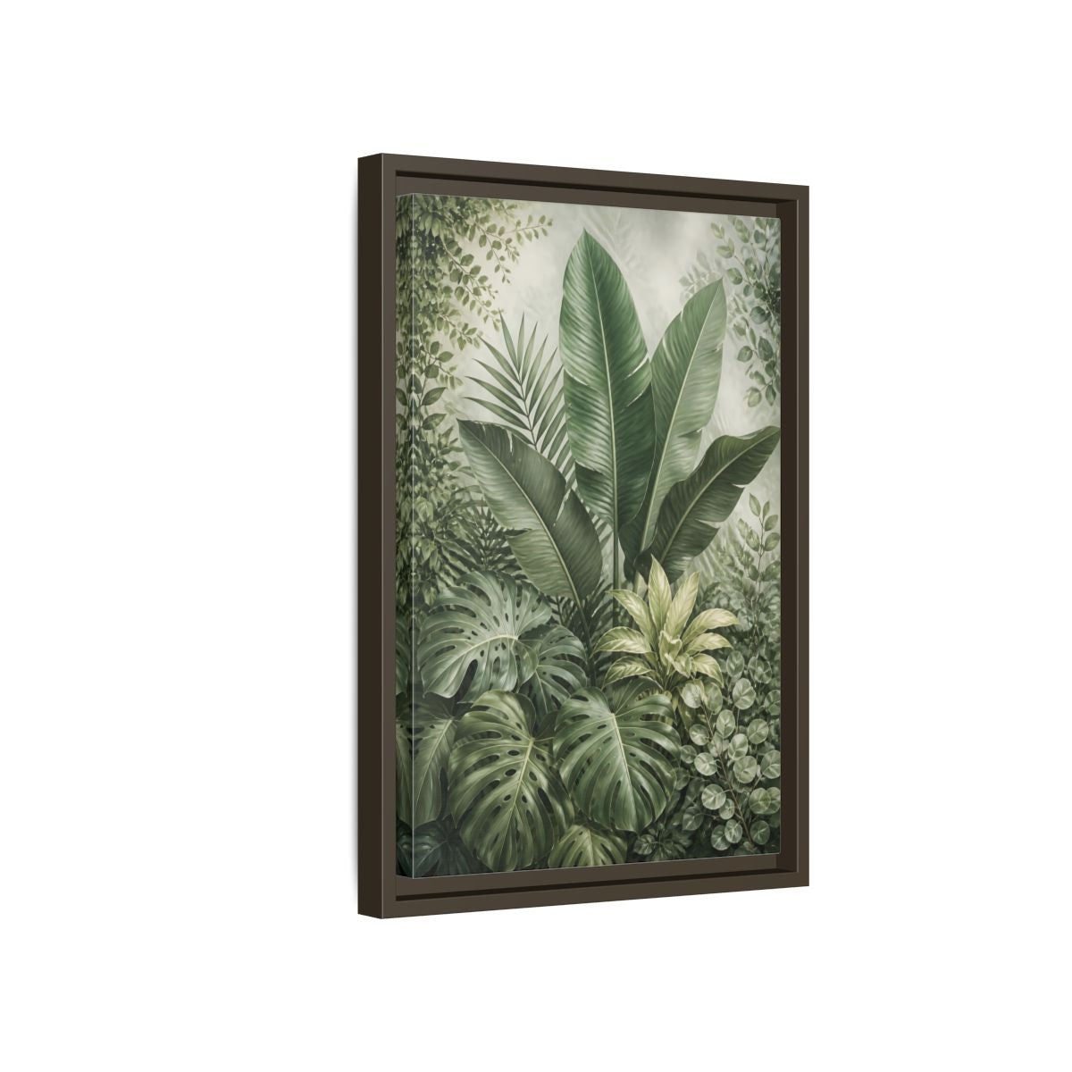 Nature Tropical Foliage Green Plants Framed Canvas Wall Art - Living Room Decor, Above Fireplace shown as canvas wall art