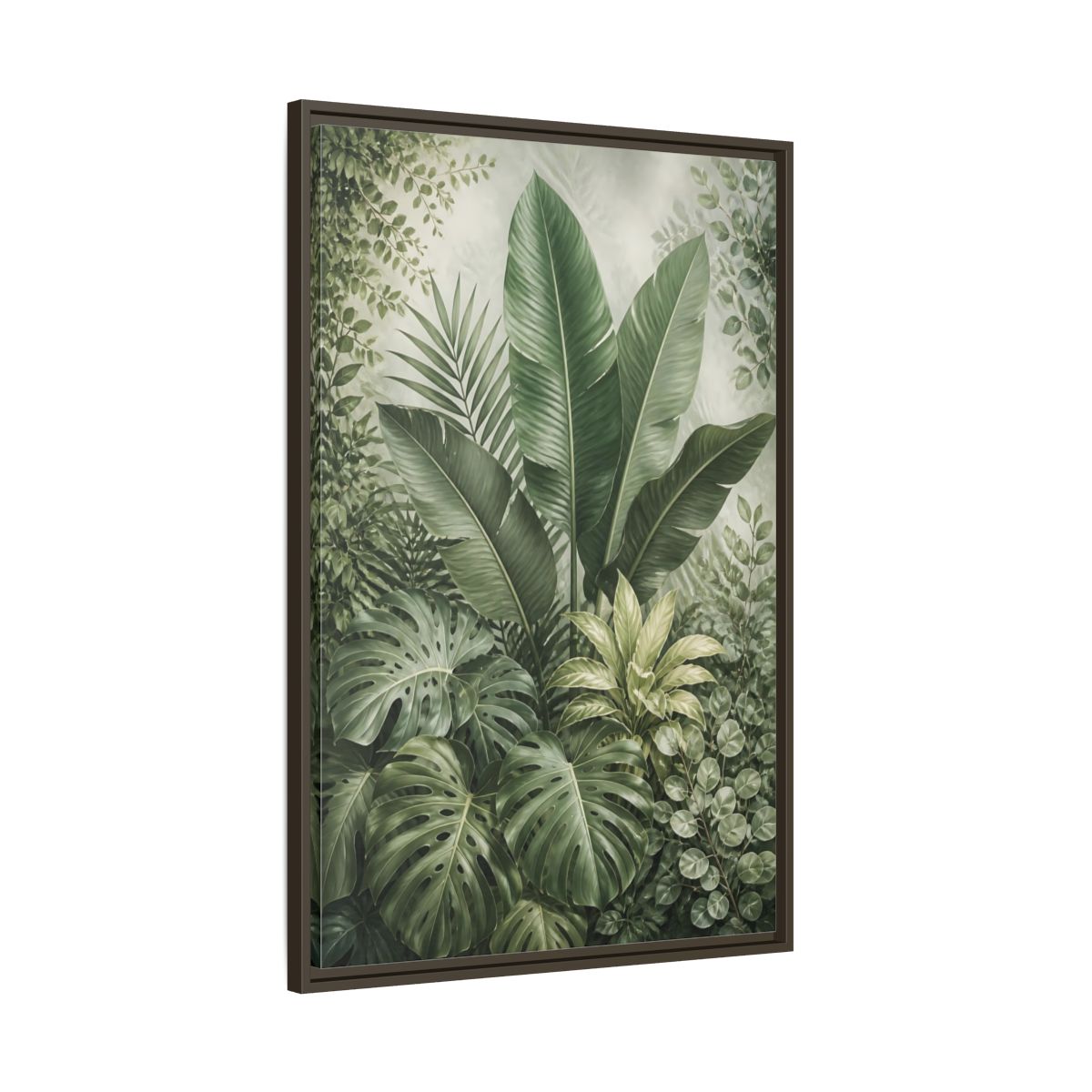 Nature Tropical Foliage Green Plants Framed Canvas Wall Art - Living Room Decor, Above Fireplace shown as canvas wall art