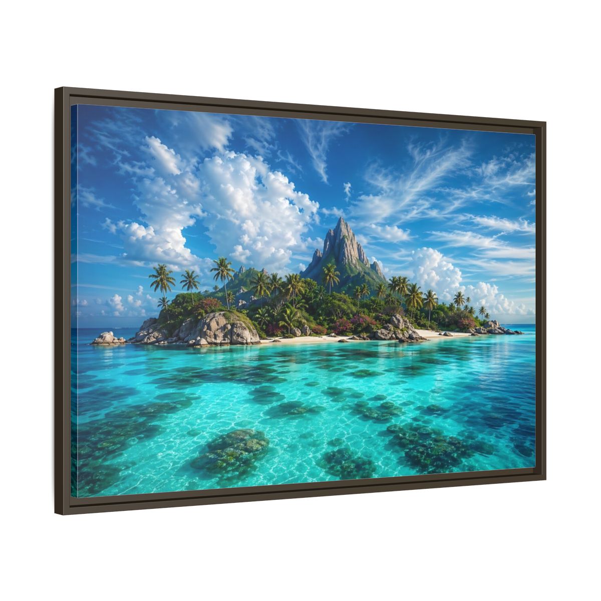 Main Mockup. Nature Tropical Island Tropical Island Turquoise shown as stretched canvas wall art