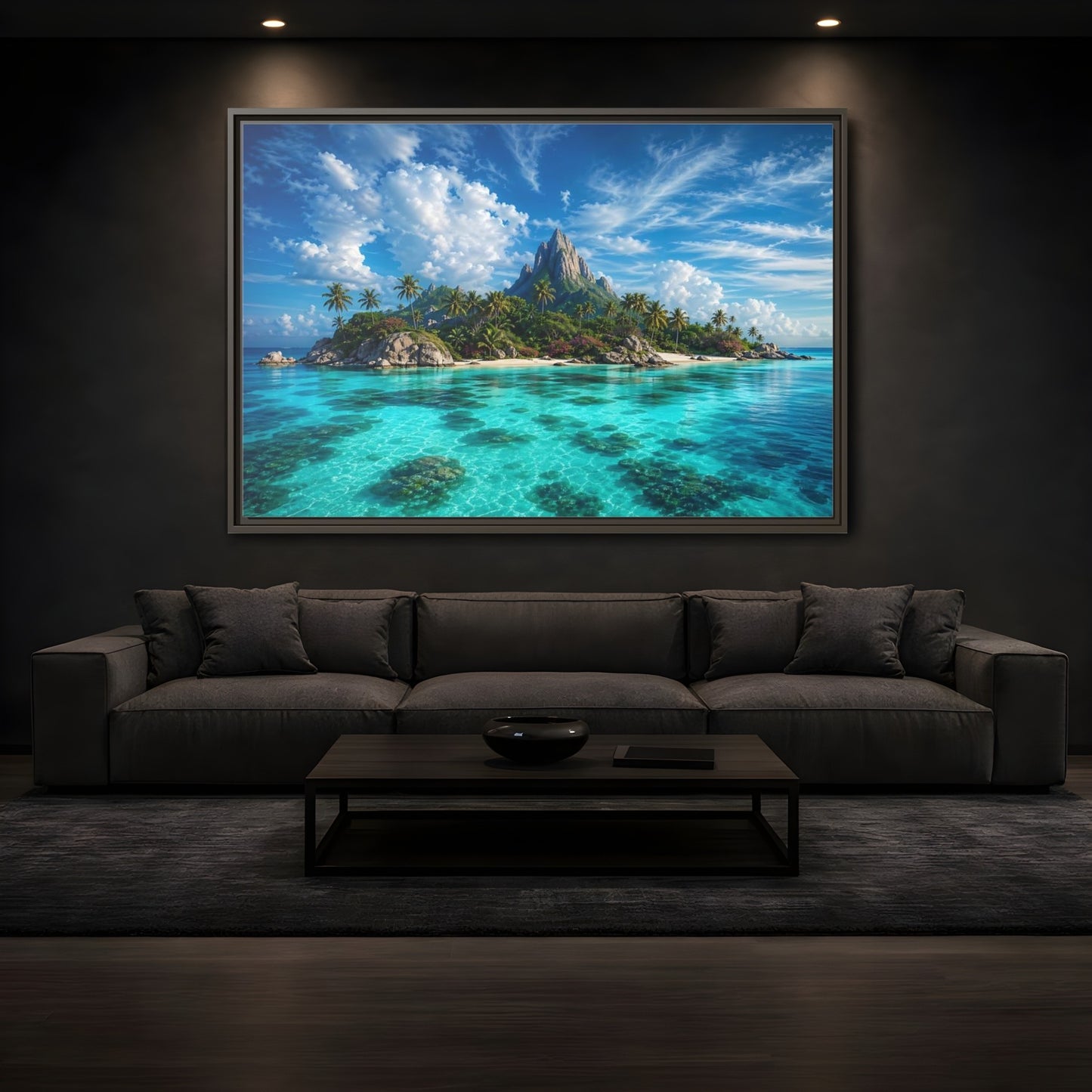 Mockup 3. Nature Tropical Island Tropical Island Turquoise shown as stretched canvas wall art