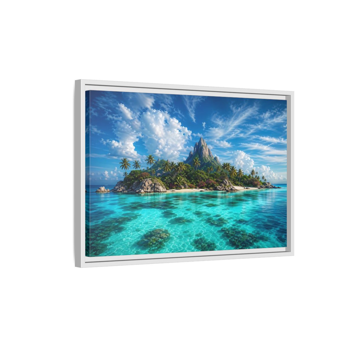 Side Mockup 1. Nature Tropical Island Tropical Island Turquoise shown as stretched canvas wall art
