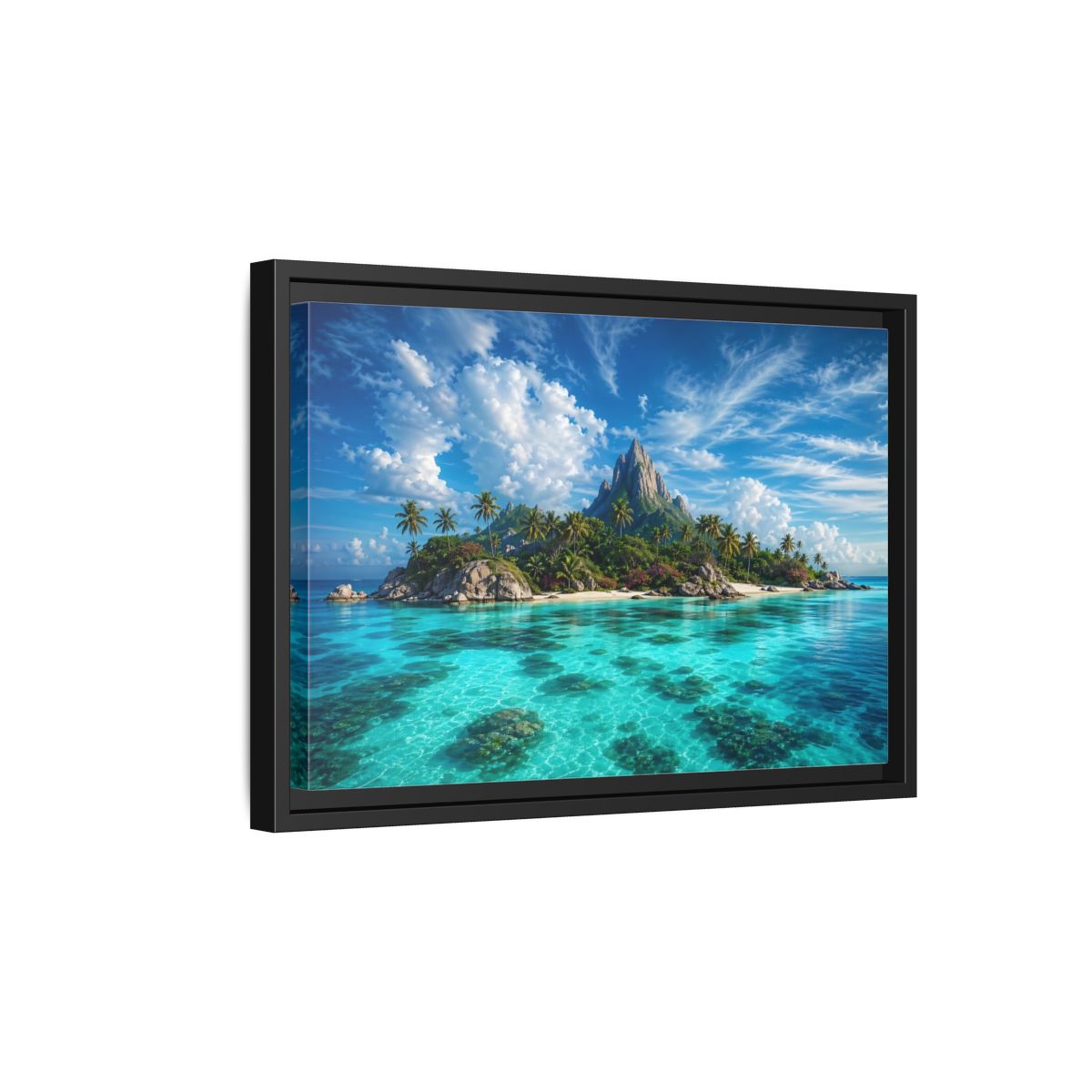 Side Mockup 6. Nature Tropical Island Tropical Island Turquoise shown as stretched canvas wall art