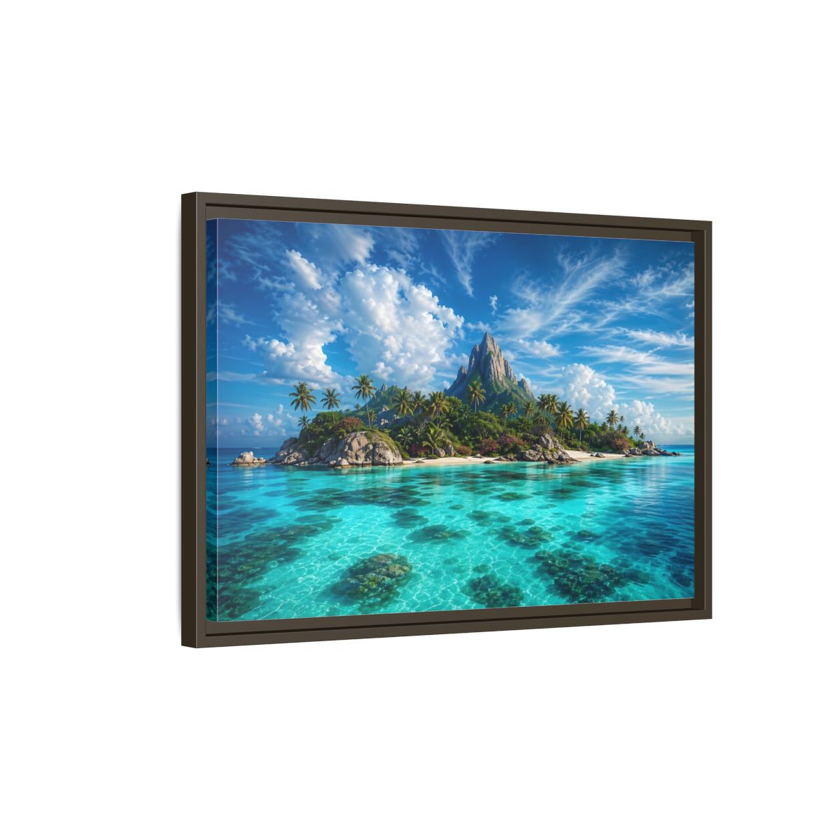 Side Mockup 2. Nature Tropical Island Tropical Island Turquoise shown as stretched canvas wall art