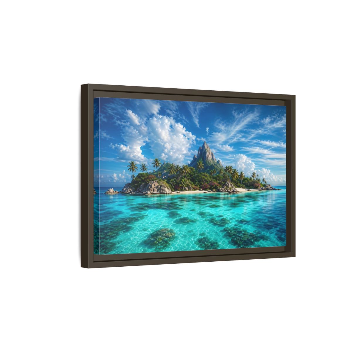 Side Mockup 5. Nature Tropical Island Tropical Island Turquoise shown as stretched canvas wall art