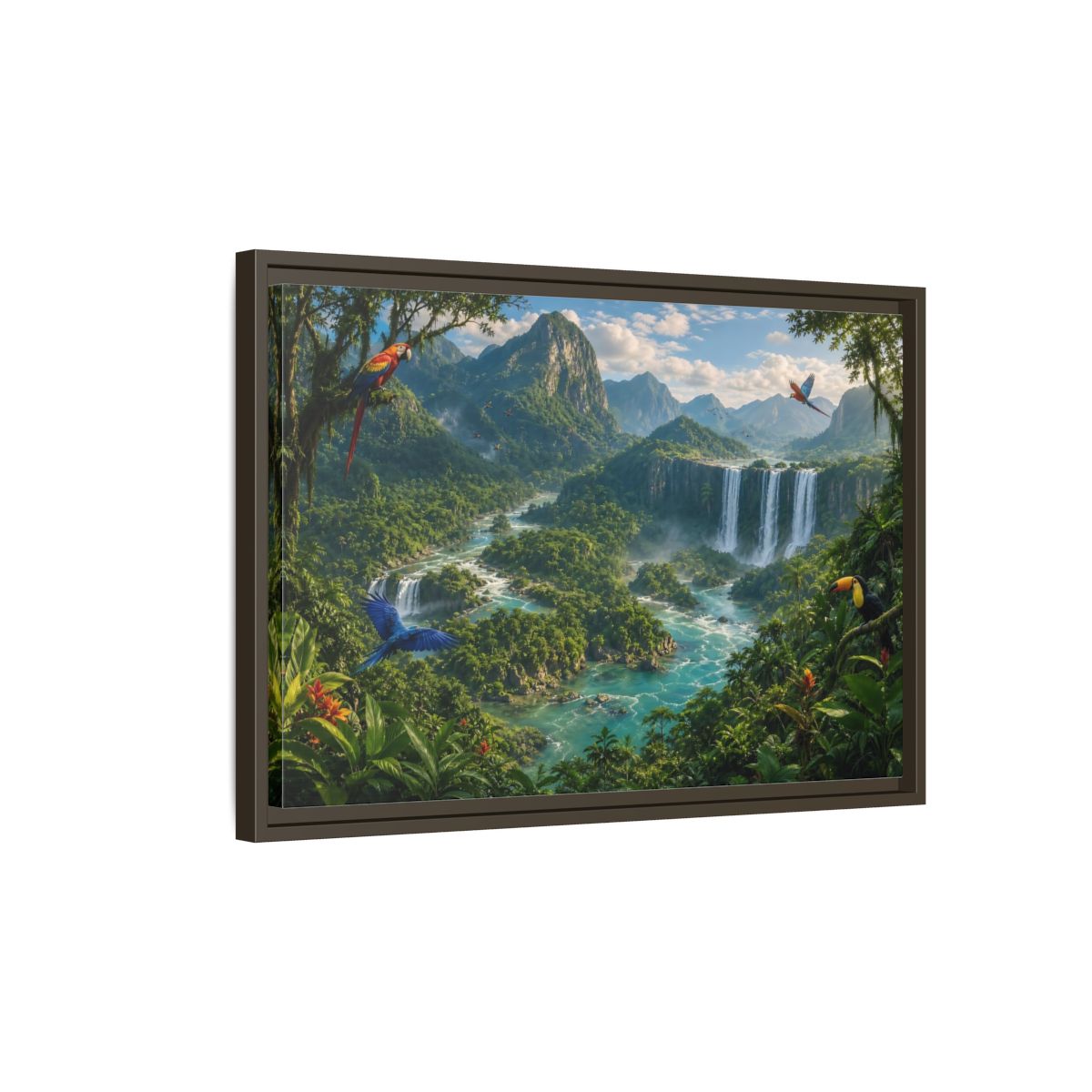 Side Mockup 2. Nature Tropical Jungle Green Jungle River shown as stretched canvas wall art