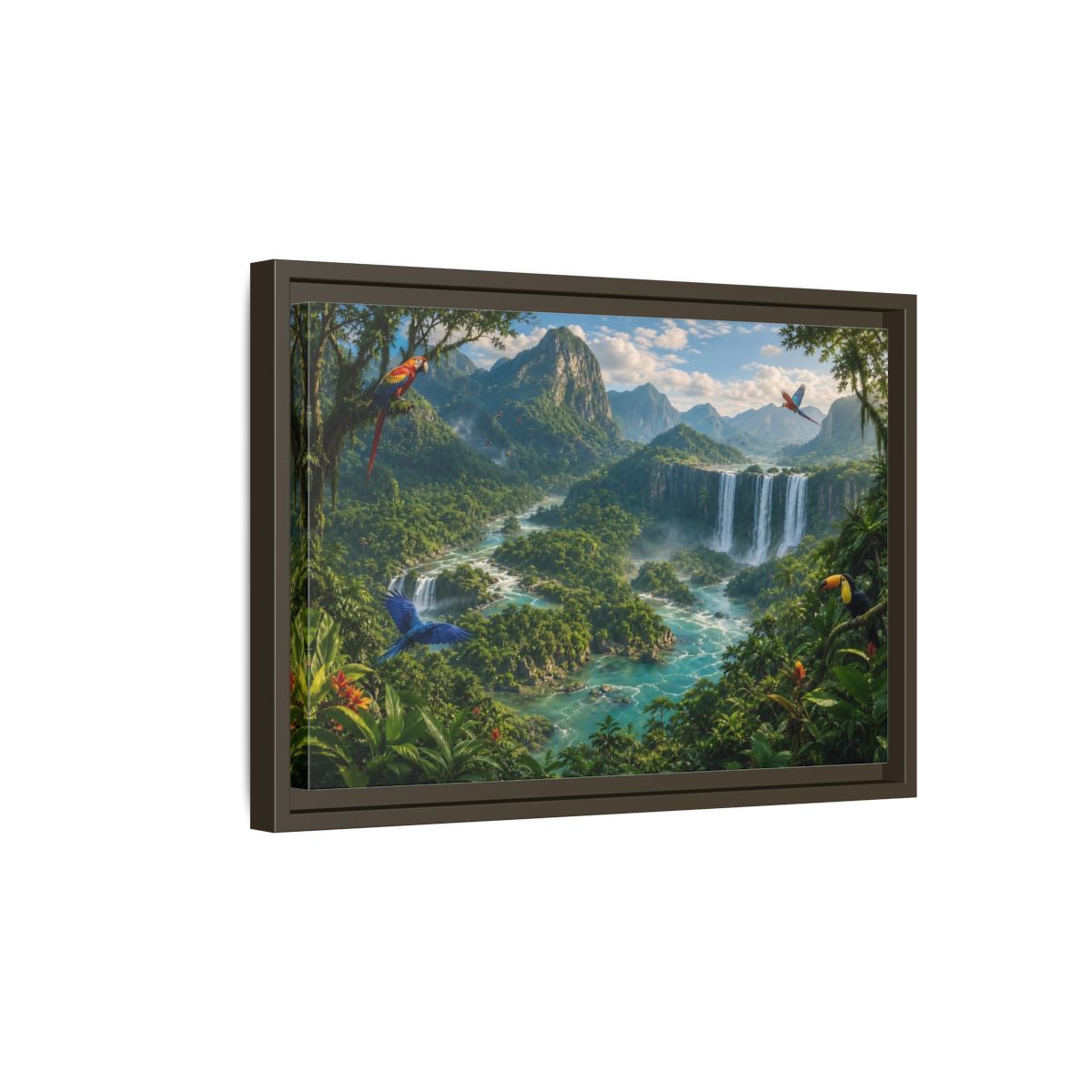 Side Mockup 5. Nature Tropical Jungle Green Jungle River shown as stretched canvas wall art