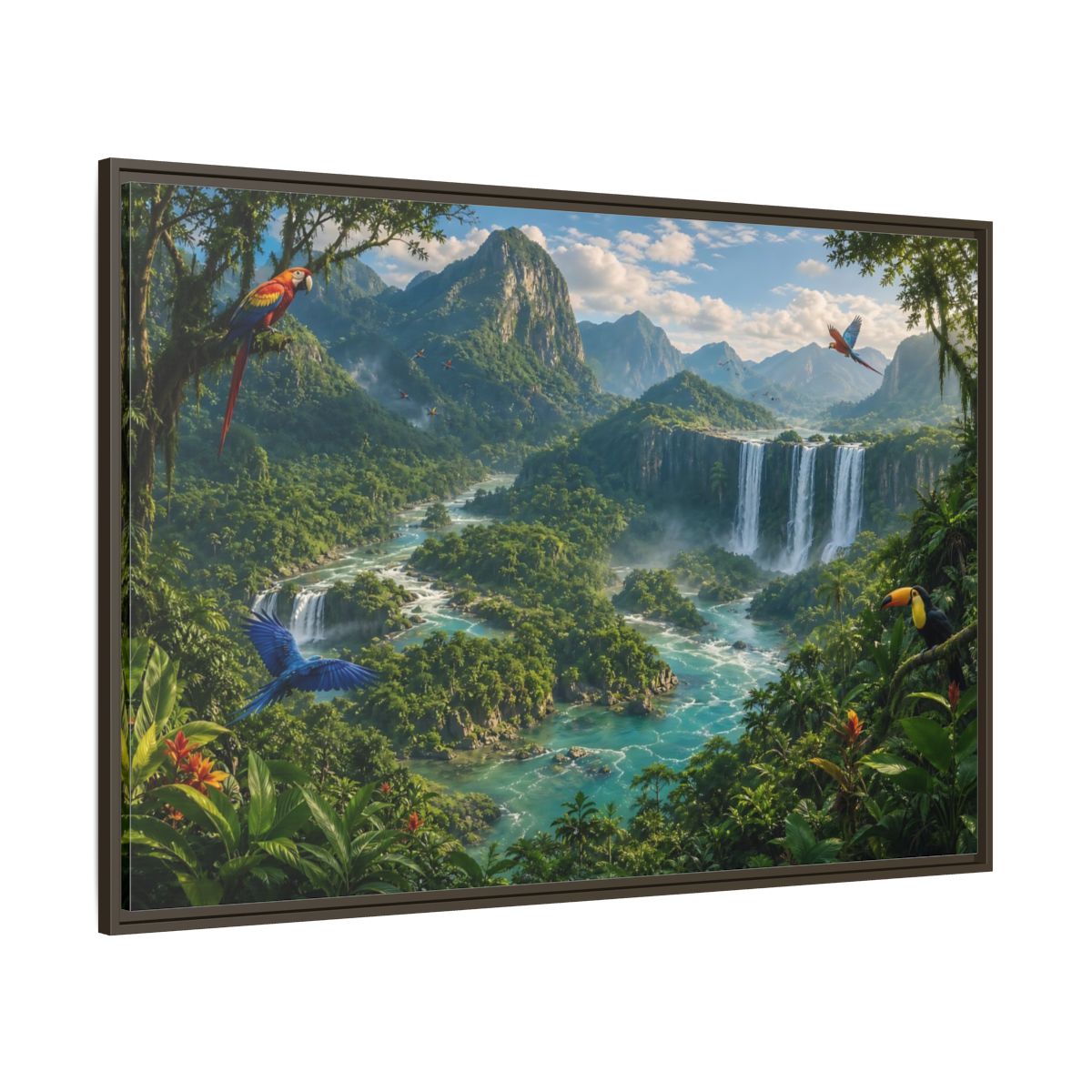 Side Mockup 8. Nature Tropical Jungle Green Jungle River shown as stretched canvas wall art