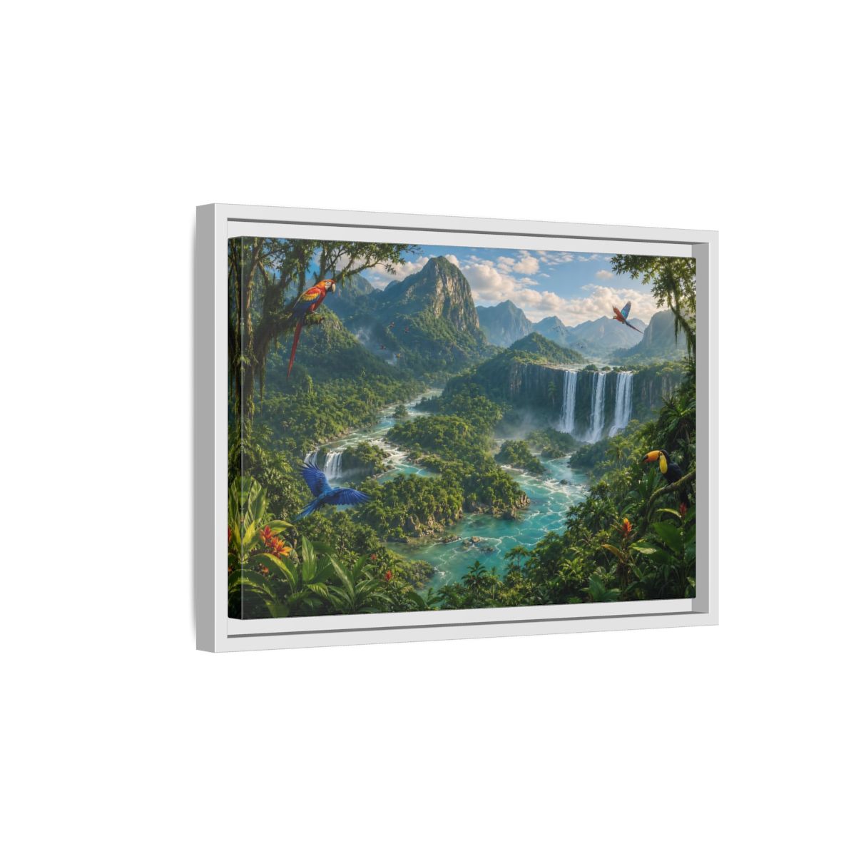 Side Mockup 4. Nature Tropical Jungle Green Jungle River shown as stretched canvas wall art