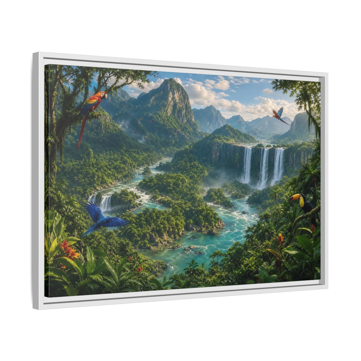 Side Mockup 10. Nature Tropical Jungle Green Jungle River shown as stretched canvas wall art