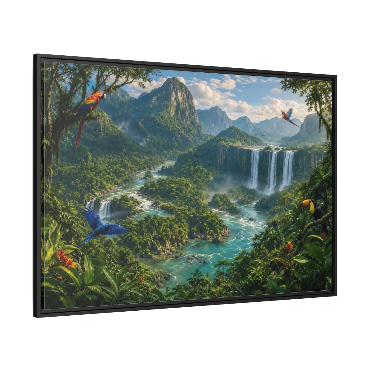 Side Mockup 12. Nature Tropical Jungle Green Jungle River shown as stretched canvas wall art