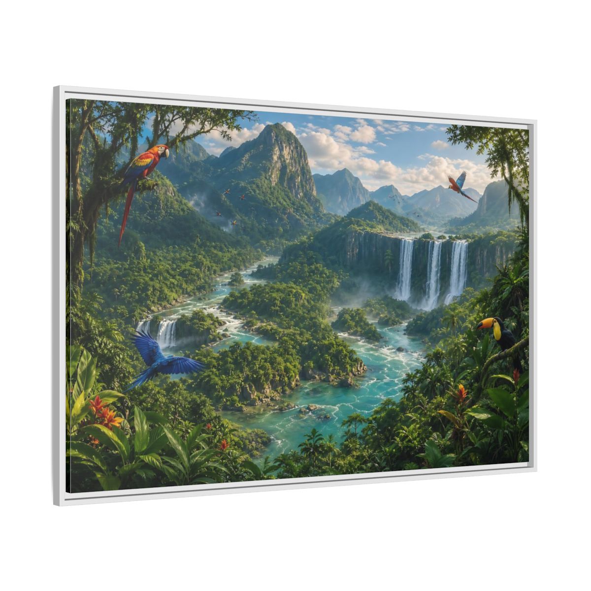 Side Mockup 7. Nature Tropical Jungle Green Jungle River shown as stretched canvas wall art