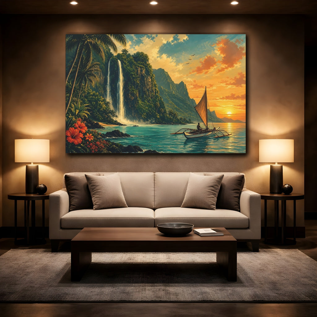 Mockup 2. Nature Tropical Landscape Tropical Sunset Seascape shown as stretched canvas wall art