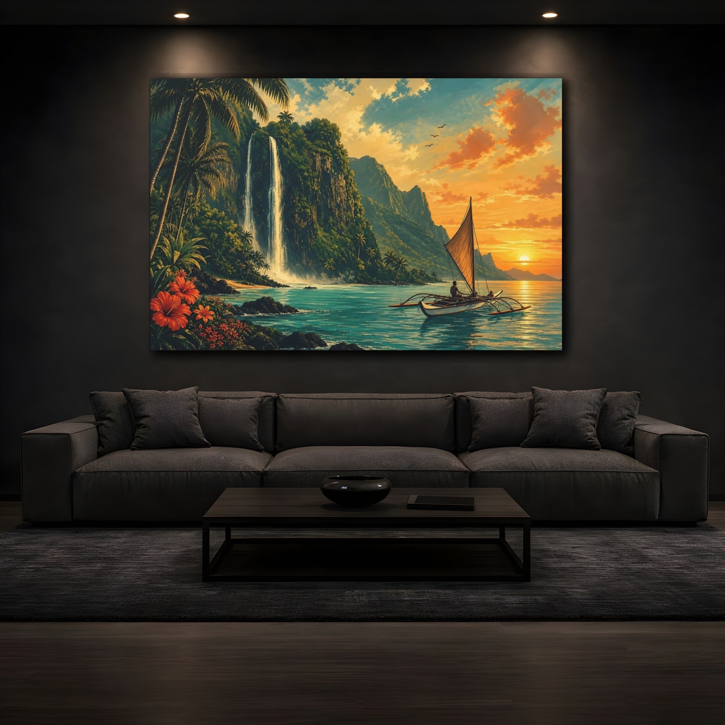 Mockup 3. Nature Tropical Landscape Tropical Sunset Seascape shown as stretched canvas wall art