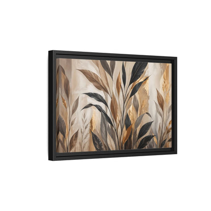 Side Mockup 6. Nature Tropical Leaves Brown Black Gold Leaves shown as stretched canvas wall art