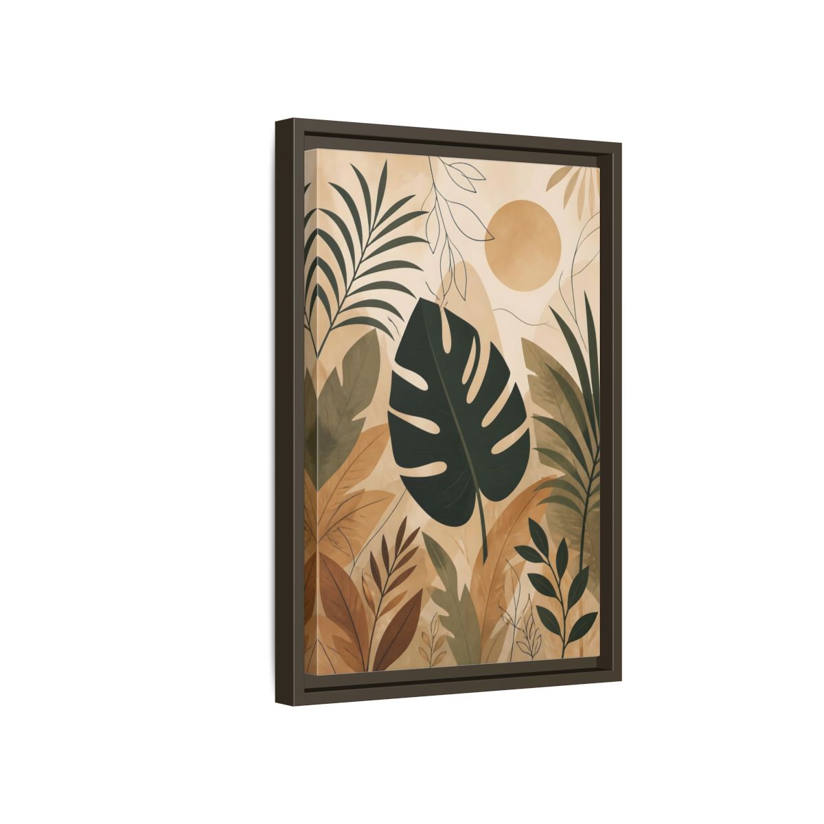 Side Mockup 5. Nature Tropical Leaves Earthy Tropical Leaves shown as stretched canvas wall art