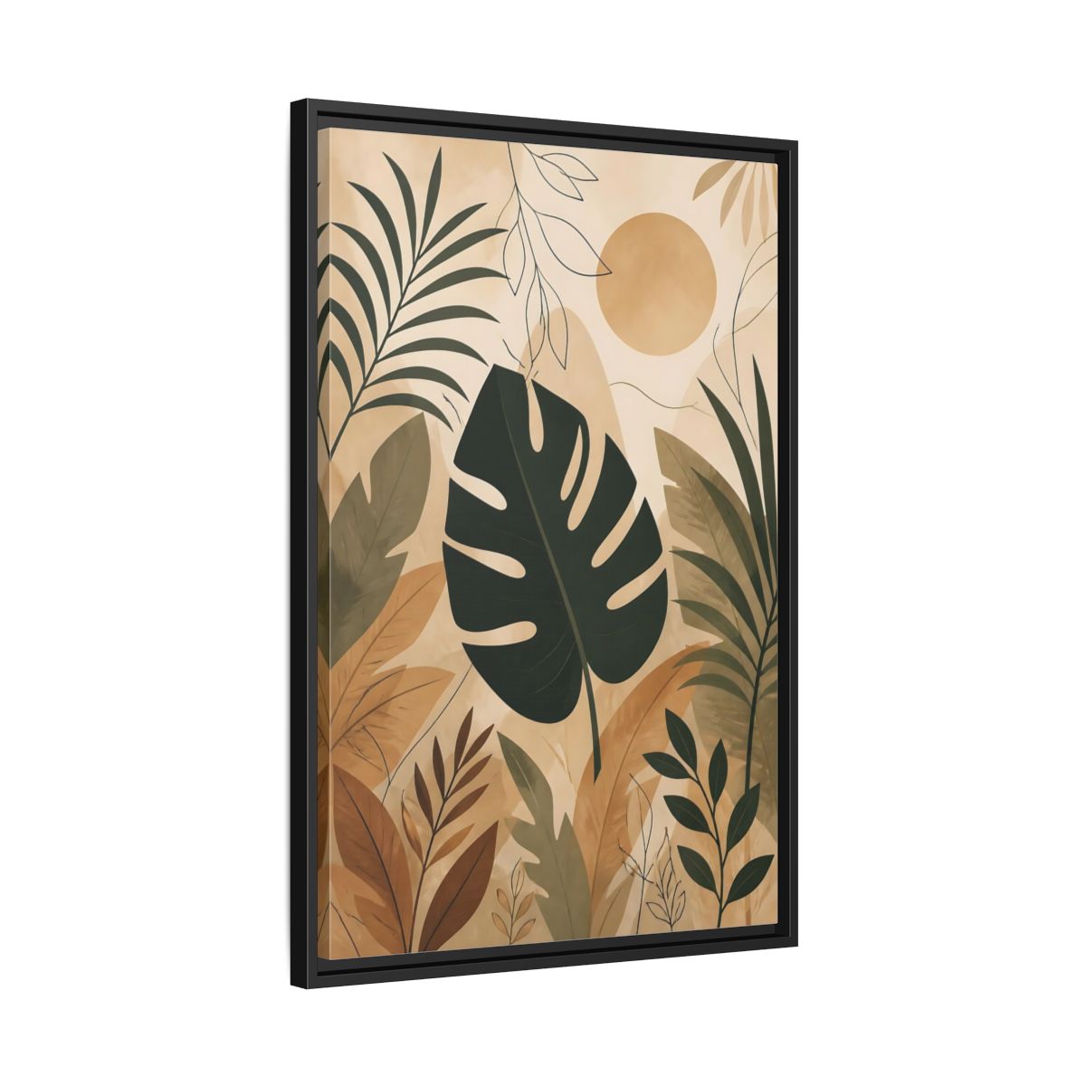 Side Mockup 14. Nature Tropical Leaves Earthy Tropical Leaves shown as stretched canvas wall art