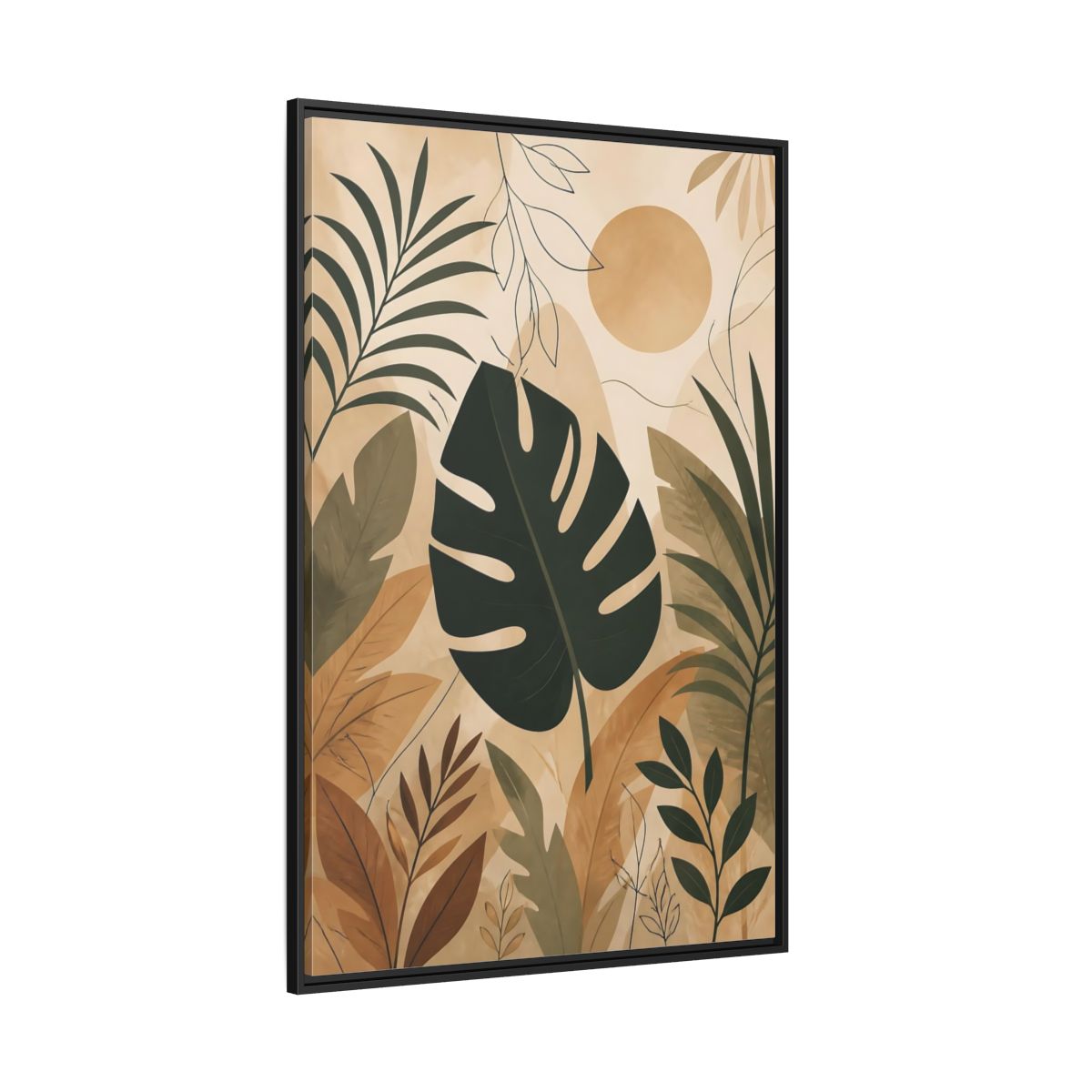 Side Mockup 12. Nature Tropical Leaves Earthy Tropical Leaves shown as stretched canvas wall art