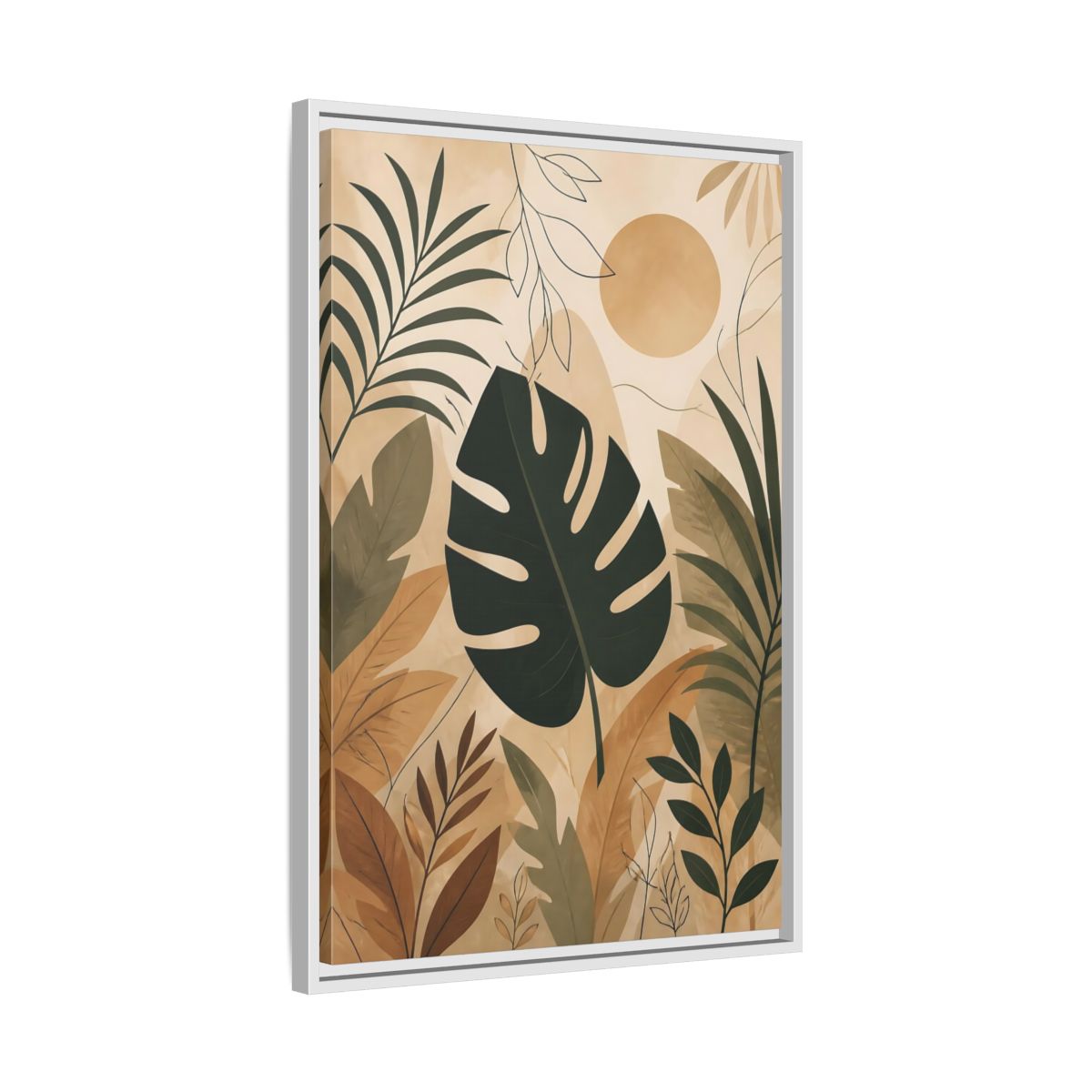 Side Mockup 10. Nature Tropical Leaves Earthy Tropical Leaves shown as stretched canvas wall art