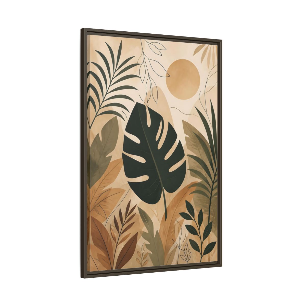 Main Mockup. Nature Tropical Leaves Earthy Tropical Leaves shown as stretched canvas wall art