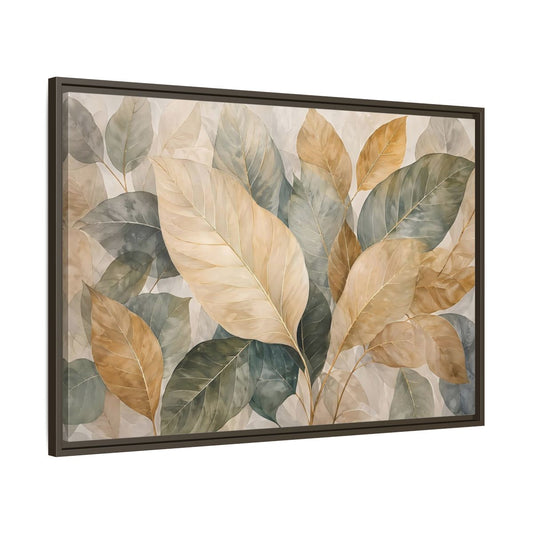 Main Mockup. Nature Tropical Leaves Muted Leaves shown as stretched canvas wall art