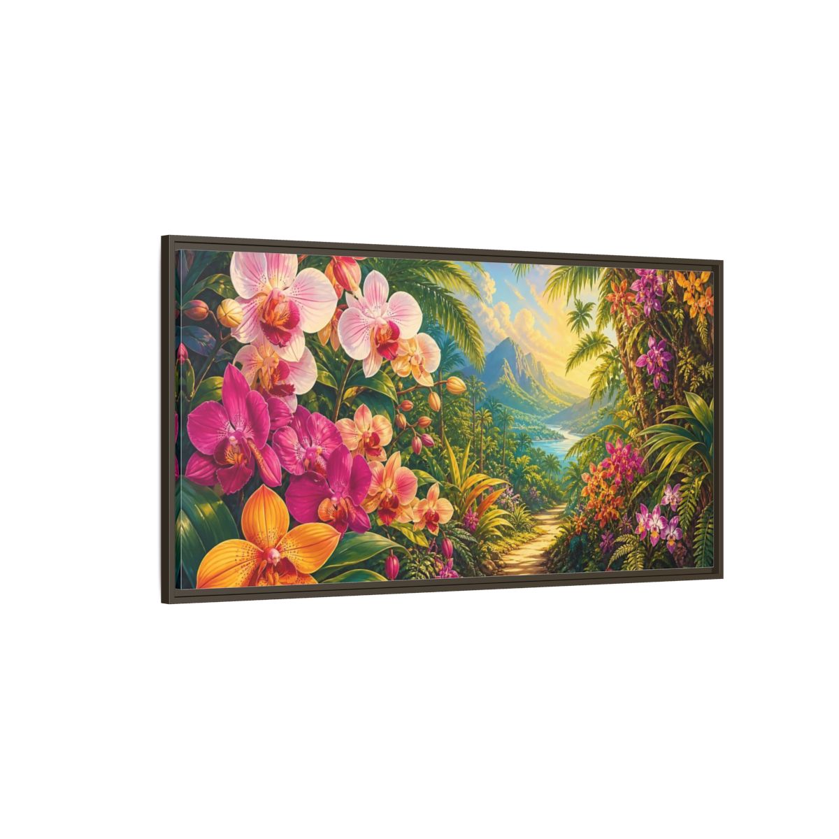 Side Mockup 4. Nature Tropical Orchids Vibrant Tropical shown as stretched canvas wall art