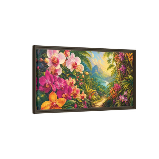 Main Mockup. Nature Tropical Orchids Vibrant Tropical shown as stretched canvas wall art