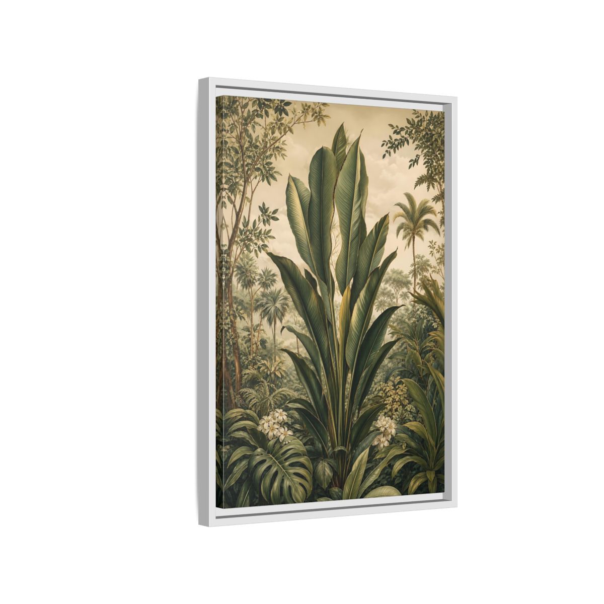 Side Mockup 1. Nature Tropical Plants Green Tropical shown as stretched canvas wall art