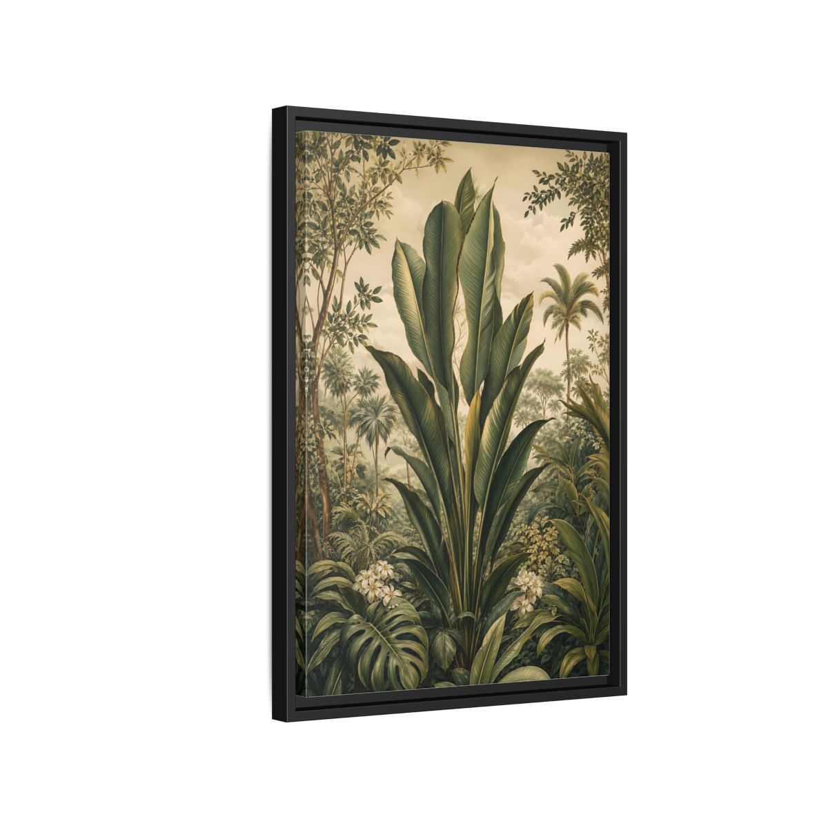 Side Mockup 3. Nature Tropical Plants Green Tropical shown as stretched canvas wall art