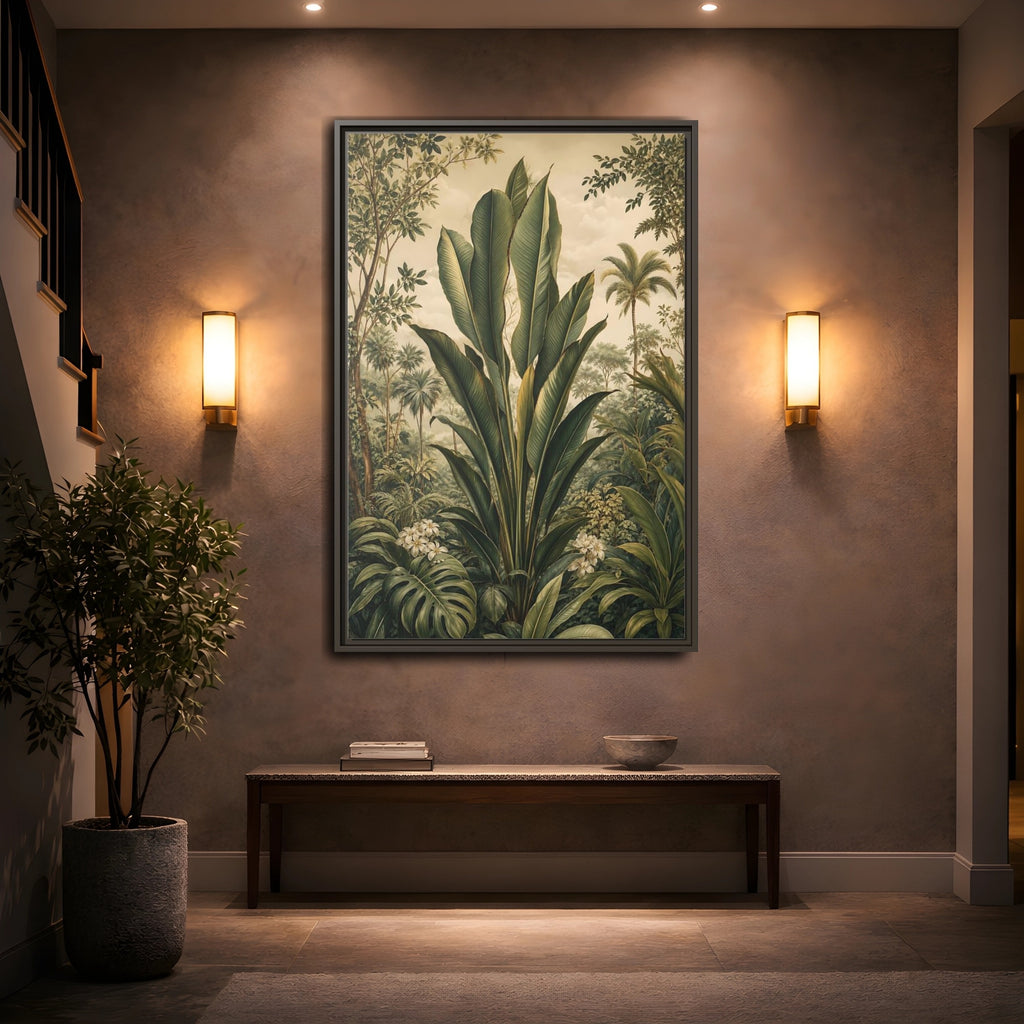 Mockup 2. Nature Tropical Plants Green Tropical shown as stretched canvas wall art