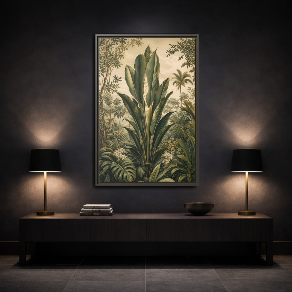 Mockup 3. Nature Tropical Plants Green Tropical shown as stretched canvas wall art