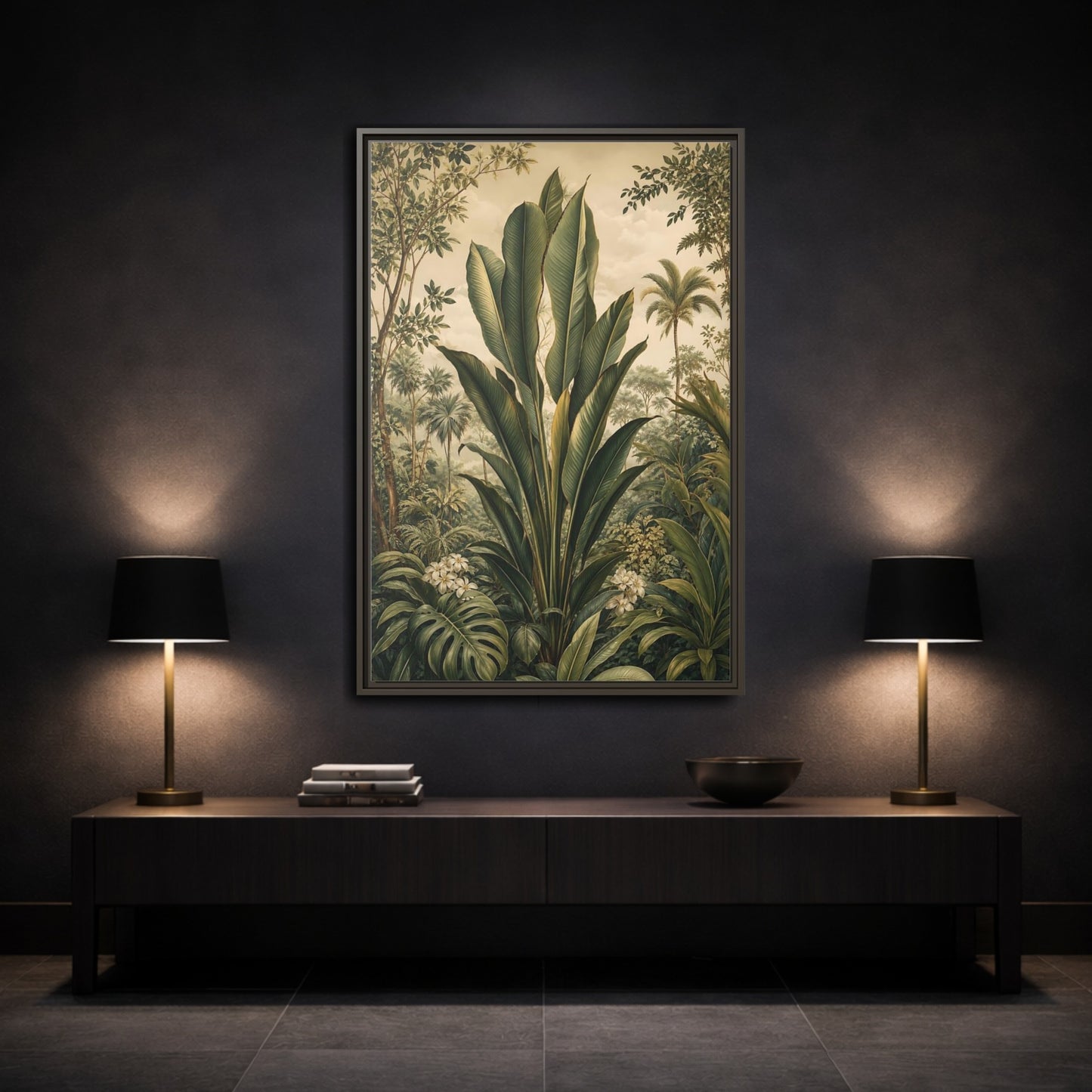 Mockup 3. Nature Tropical Plants Green Tropical shown as stretched canvas wall art
