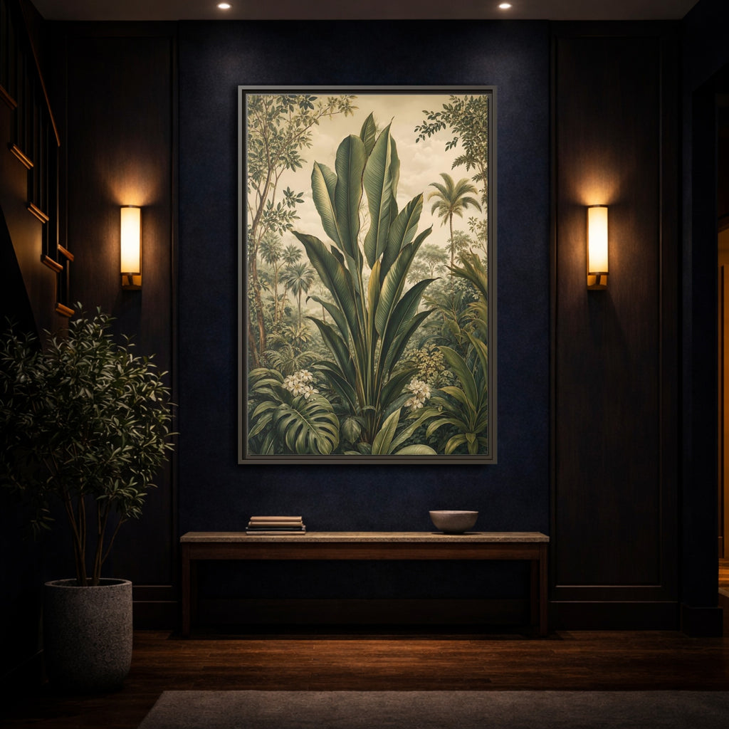 Mockup 4. Nature Tropical Plants Green Tropical shown as stretched canvas wall art