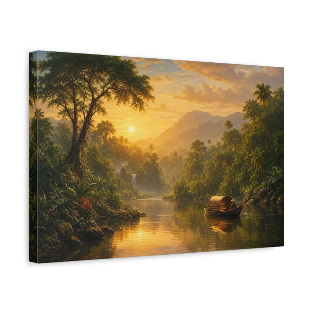Side Mockup 4. Nature Tropical River Golden Tropical Landscape shown as stretched canvas wall art